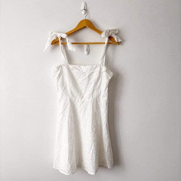 Lulus Sneak a Kiss White Floral Embroidered Tie-Strap Mini Dress White Sz Large - Picture 4 of 9